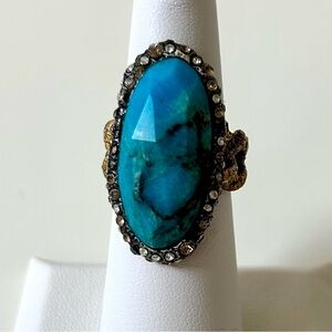 Alexis Bittar Turquoise and Crystal with Chainlink Band Ring
